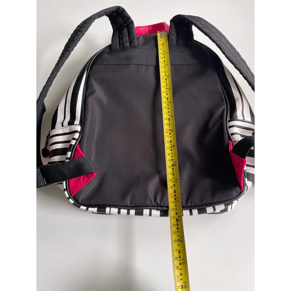 Betsey Johnson Mini Backpack Black White Striped Pink Heart inside Floral EUC